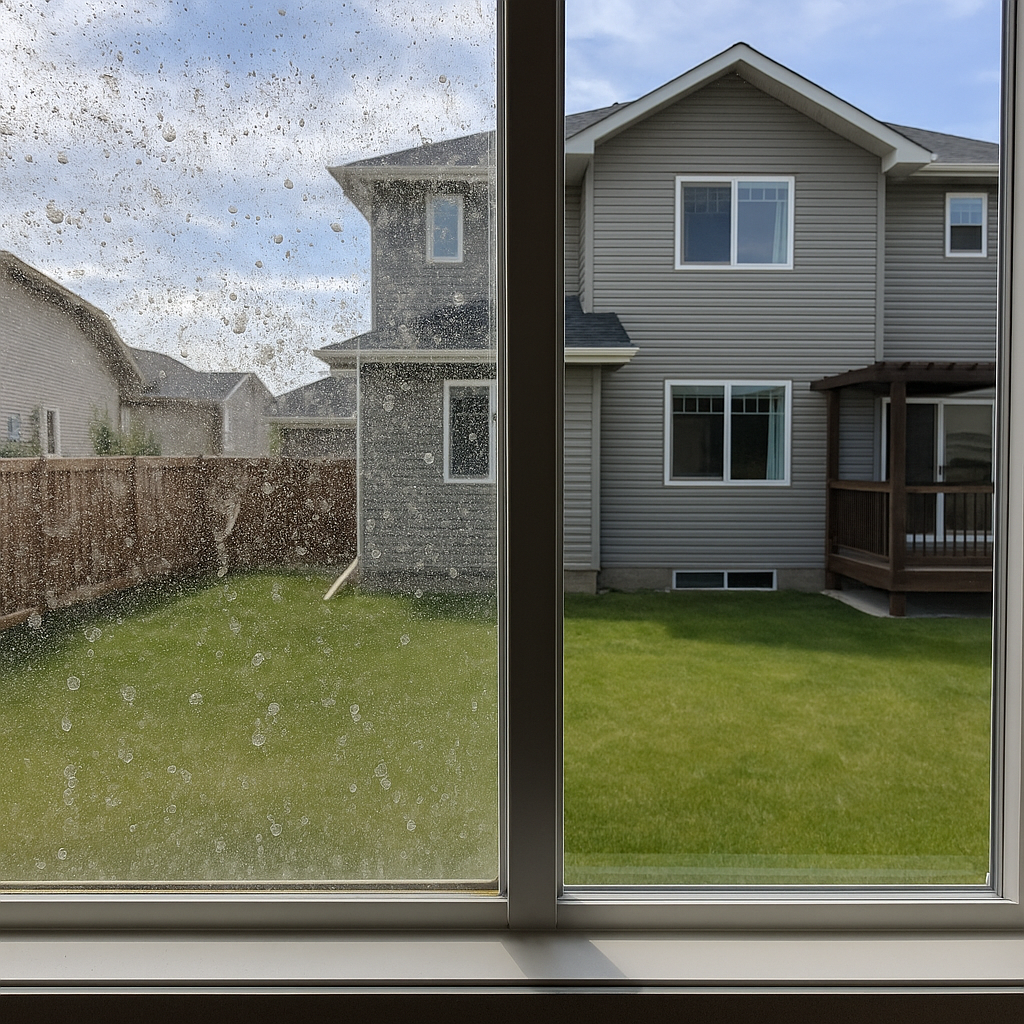 Window cleaning before and after in Calgary by White5